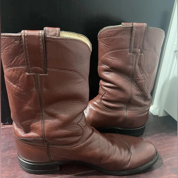 Justin Boots Mens Western Brown Leather Cowboy Sz 9.5 D Style 3404 Excellent - Picture 6 of 13